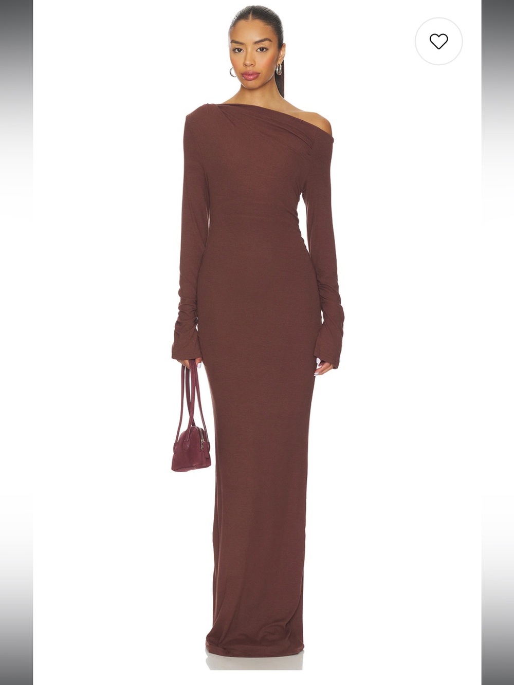 Long Sleeve Brown Maxi Dress with Asymmetric Neckline